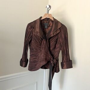 CACHET Vintage Copper Brown Satin Crop Crossover Wrap Jacket Top Lined Women’s 8